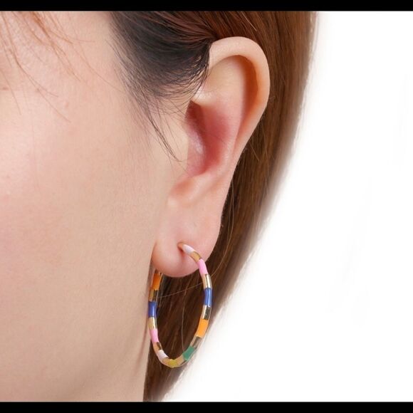 Earrings Round format Gold-plated Artificial Gems - Picture 6 of 8